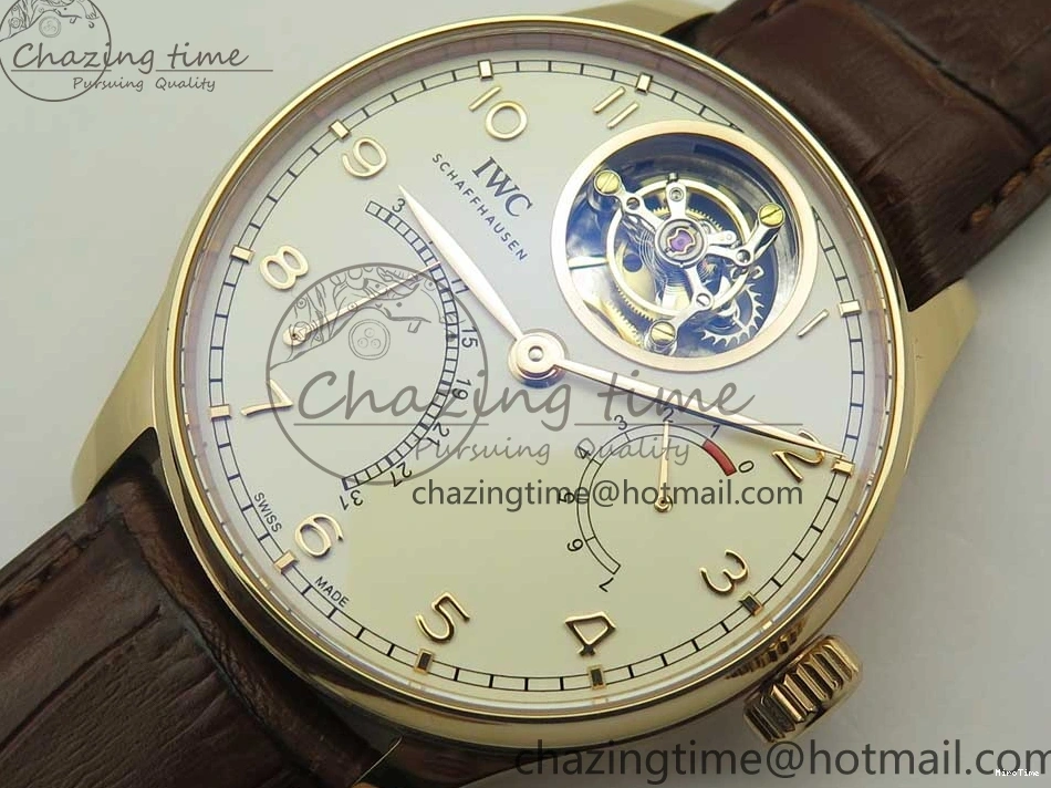 MIROTIME 0209 Portuguese Tourbillon IW504602 RG ZF Best Edition White Dial on Brown Leather Strap Stretchable 7178